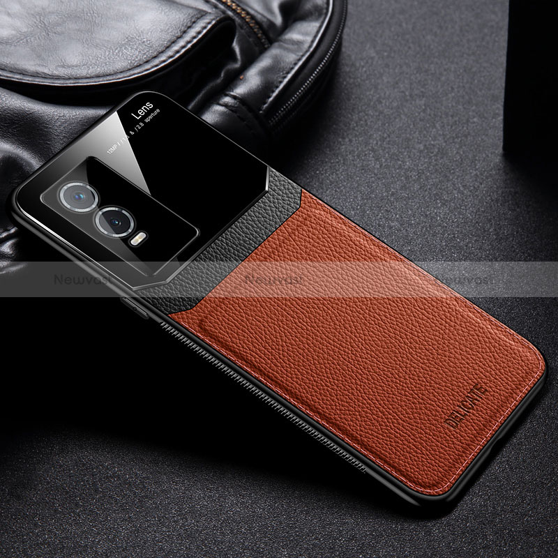 Soft Silicone Gel Leather Snap On Case Cover FL1 for Vivo Y74s 5G Brown