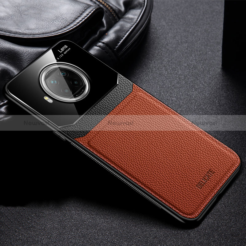 Soft Silicone Gel Leather Snap On Case Cover FL1 for Xiaomi Mi 10i 5G Brown