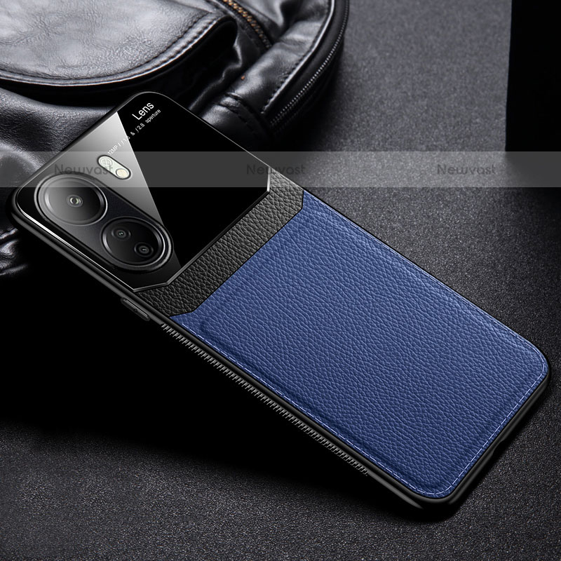 Soft Silicone Gel Leather Snap On Case Cover FL1 for Xiaomi Poco C65 Blue