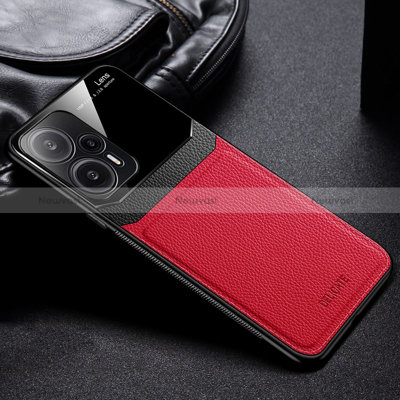 Soft Silicone Gel Leather Snap On Case Cover FL1 for Xiaomi Poco F5 5G Red