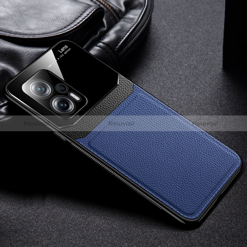 Soft Silicone Gel Leather Snap On Case Cover FL1 for Xiaomi Poco X4 GT 5G Blue