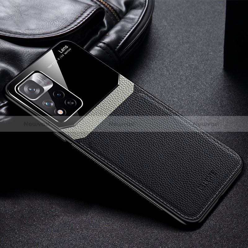 Soft Silicone Gel Leather Snap On Case Cover FL1 for Xiaomi Poco X4 NFC Black