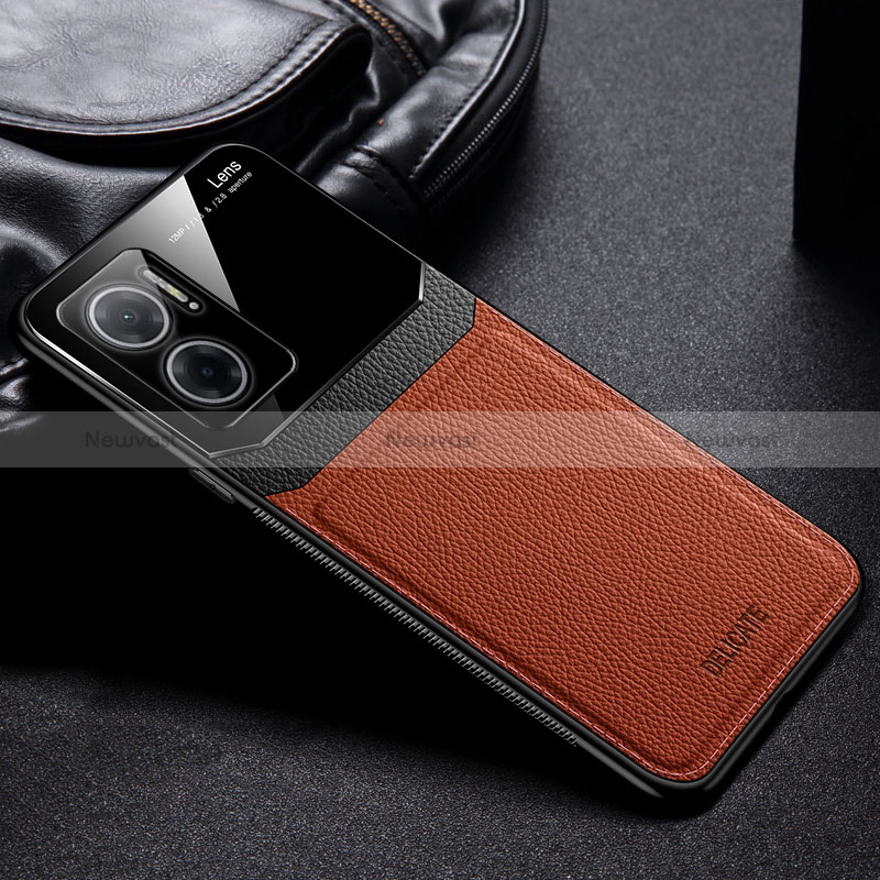 Soft Silicone Gel Leather Snap On Case Cover FL1 for Xiaomi Redmi 11 Prime 5G Brown