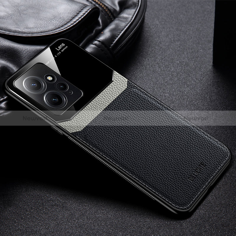 Soft Silicone Gel Leather Snap On Case Cover FL1 for Xiaomi Redmi 12 4G Black