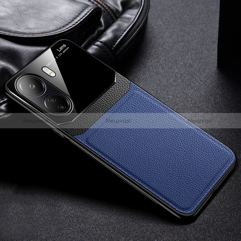 Soft Silicone Gel Leather Snap On Case Cover FL1 for Xiaomi Redmi 13C Blue