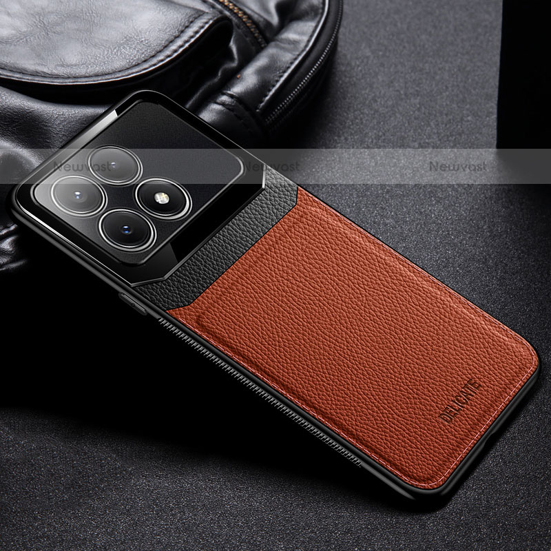 Soft Silicone Gel Leather Snap On Case Cover FL1 for Xiaomi Redmi K70E 5G Brown