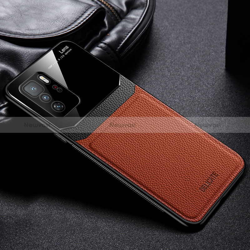 Soft Silicone Gel Leather Snap On Case Cover FL1 for Xiaomi Redmi Note 10 Pro 5G Brown