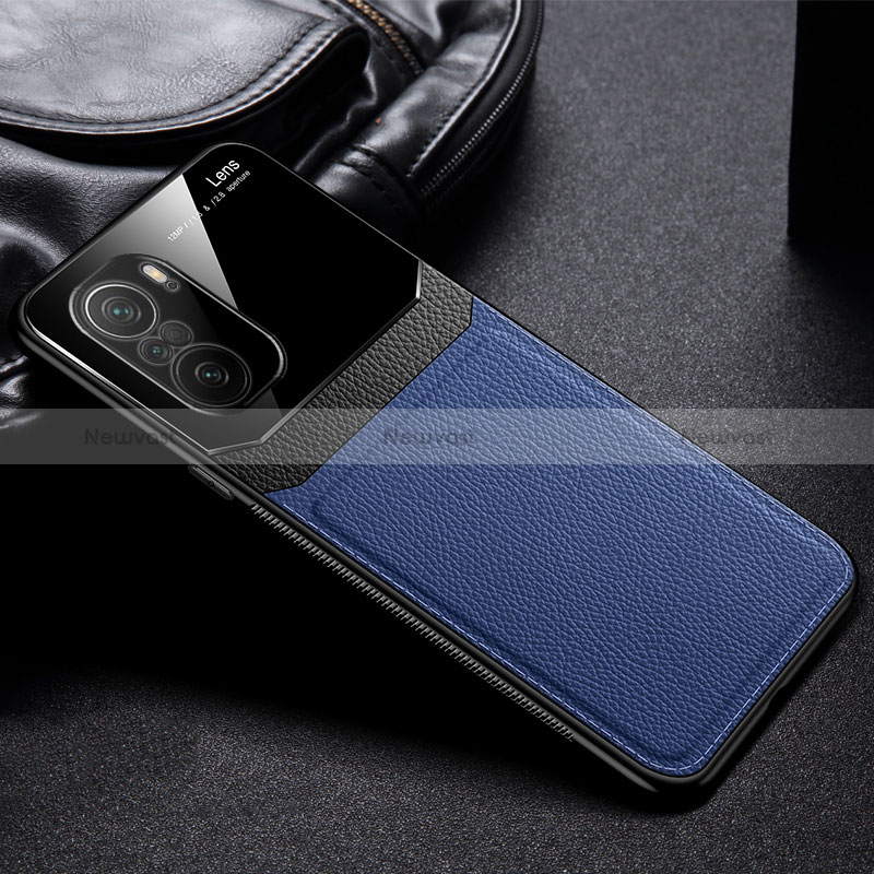 Soft Silicone Gel Leather Snap On Case Cover FL1 for Xiaomi Redmi Note 10S 4G Blue