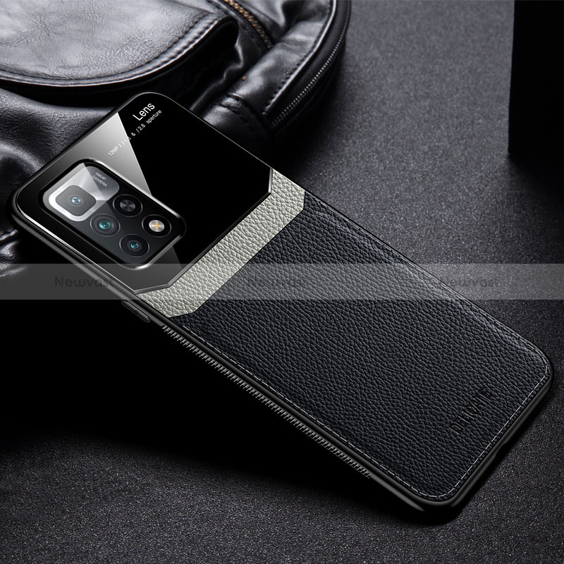 Soft Silicone Gel Leather Snap On Case Cover FL1 for Xiaomi Redmi Note 11 4G (2021) Black