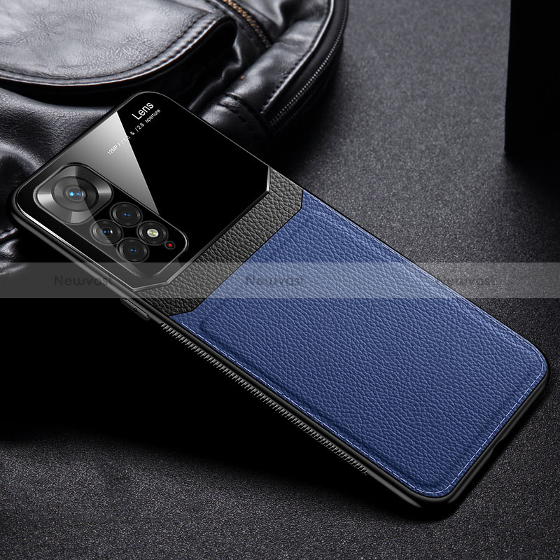 Soft Silicone Gel Leather Snap On Case Cover FL1 for Xiaomi Redmi Note 11 4G (2022) Blue