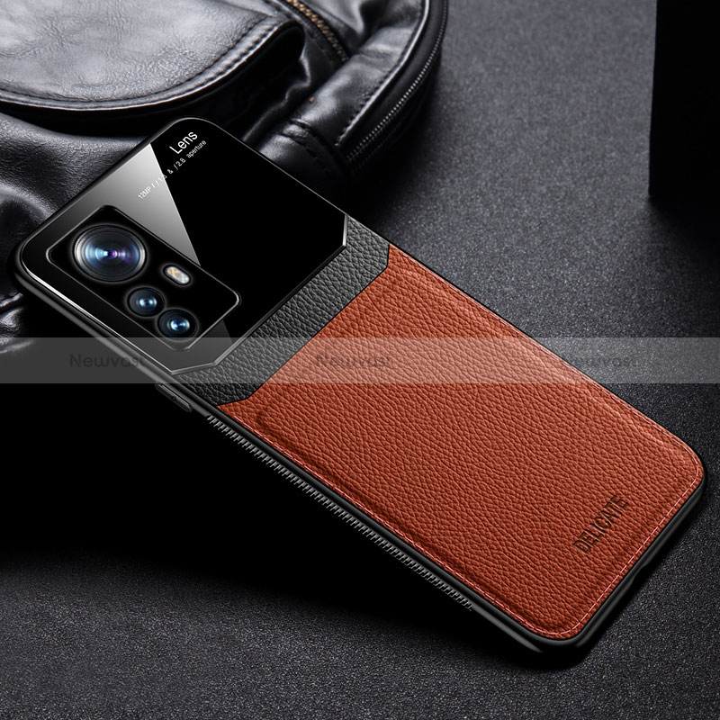 Soft Silicone Gel Leather Snap On Case Cover FL1 for Xiaomi Redmi Note 12S Brown