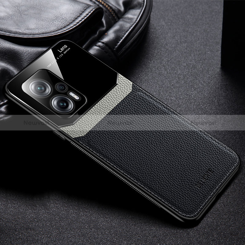 Soft Silicone Gel Leather Snap On Case Cover FL1 for Xiaomi Redmi Note 12T Pro 5G Black