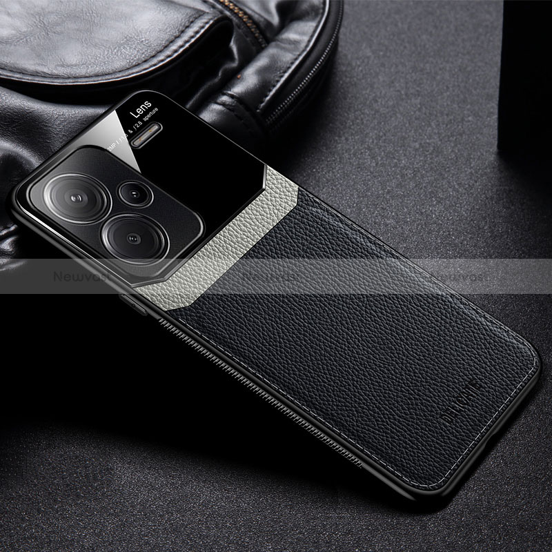 Soft Silicone Gel Leather Snap On Case Cover FL1 for Xiaomi Redmi Note 13 Pro+ Plus 5G Black