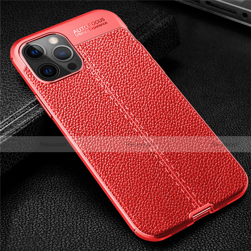 Soft Silicone Gel Leather Snap On Case Cover for Apple iPhone 12 Pro Red