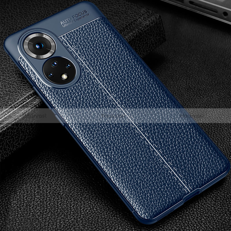 Soft Silicone Gel Leather Snap On Case Cover for Huawei Honor 50 Pro 5G Blue