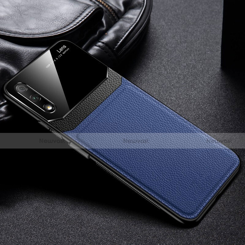 Soft Silicone Gel Leather Snap On Case Cover for Huawei P Smart Z (2019) Blue