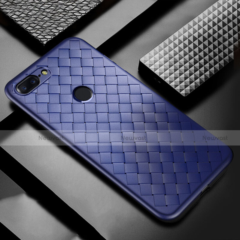 Soft Silicone Gel Leather Snap On Case Cover for OnePlus 5T A5010 Blue