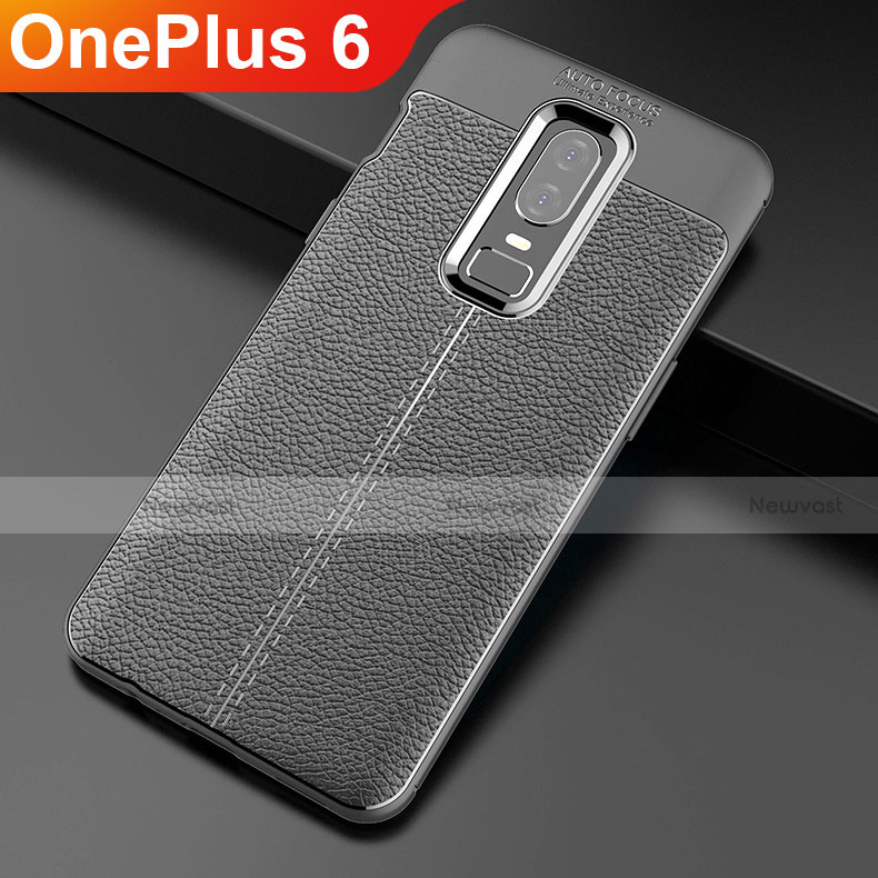 Soft Silicone Gel Leather Snap On Case Cover for OnePlus 6 Black