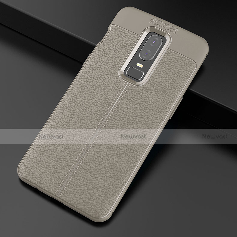 Soft Silicone Gel Leather Snap On Case Cover for OnePlus 6 Gray