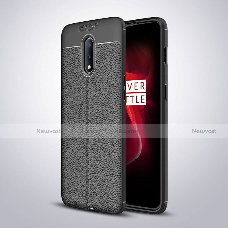 Soft Silicone Gel Leather Snap On Case Cover for OnePlus 7 Black