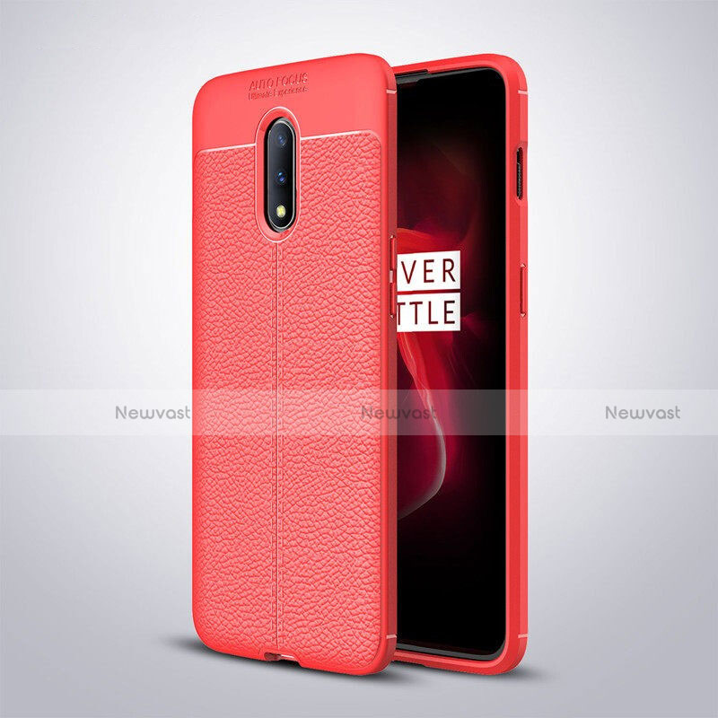 Soft Silicone Gel Leather Snap On Case Cover for OnePlus 7 Red