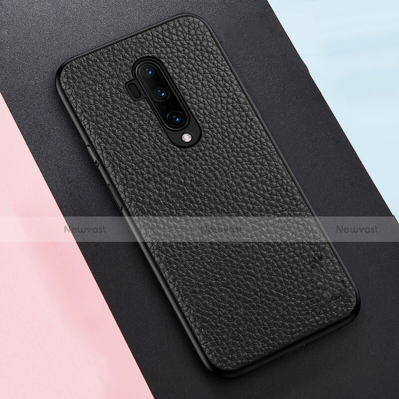 Soft Silicone Gel Leather Snap On Case Cover for OnePlus 7T Pro 5G Black