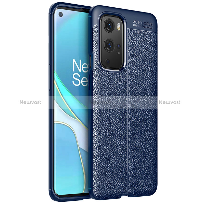 Soft Silicone Gel Leather Snap On Case Cover for OnePlus 9 Pro 5G Blue