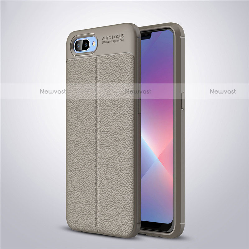 Soft Silicone Gel Leather Snap On Case Cover for Oppo A5 Gray