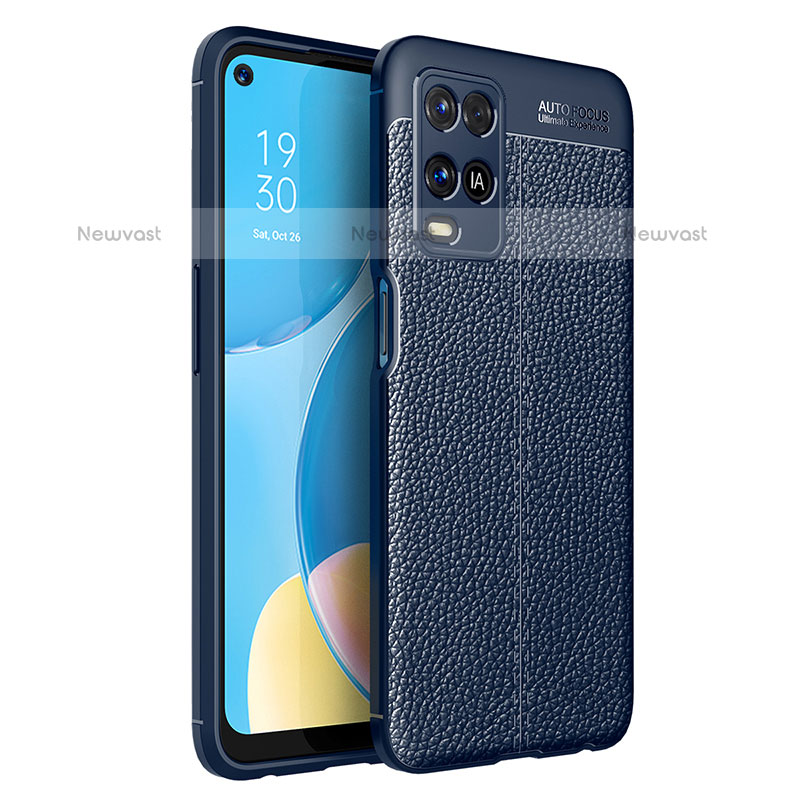 Soft Silicone Gel Leather Snap On Case Cover for Oppo A54 4G Blue