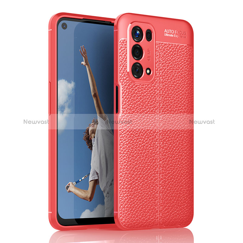 Soft Silicone Gel Leather Snap On Case Cover for Oppo A54 5G Red