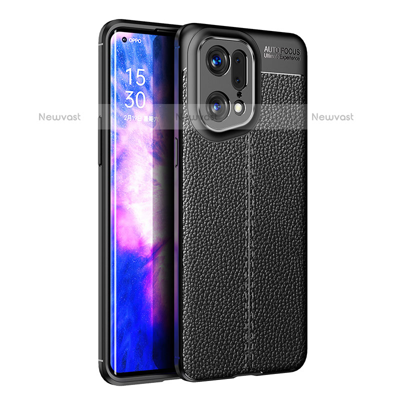Soft Silicone Gel Leather Snap On Case Cover for Oppo Find X5 Pro 5G Black