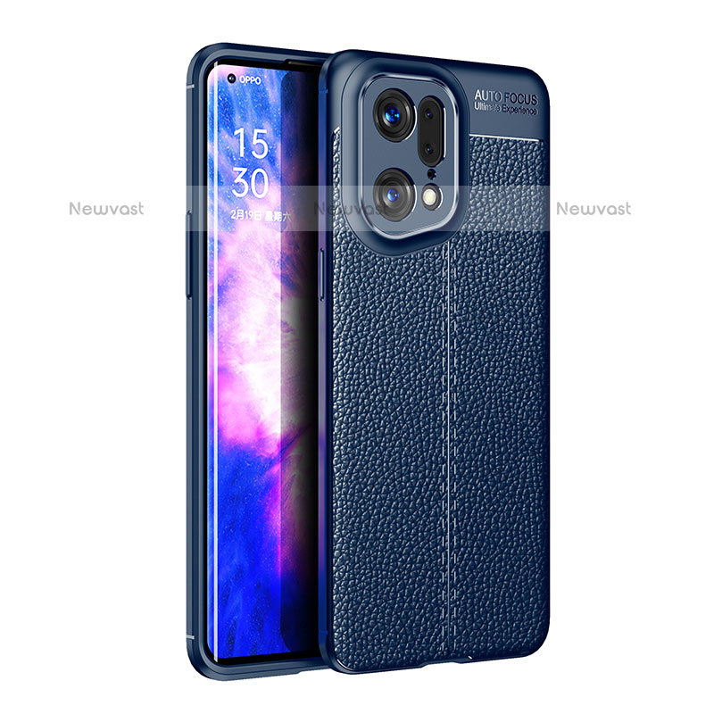 Soft Silicone Gel Leather Snap On Case Cover for Oppo Find X5 Pro 5G Blue