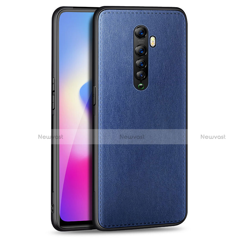 Soft Silicone Gel Leather Snap On Case Cover for Oppo Reno2 Blue