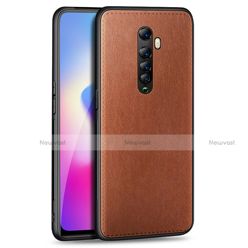 Soft Silicone Gel Leather Snap On Case Cover for Oppo Reno2 Brown