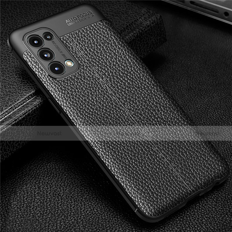 Soft Silicone Gel Leather Snap On Case Cover for Oppo Reno5 Pro 5G Black