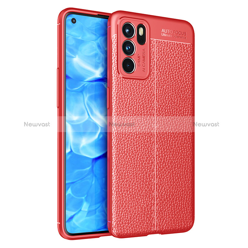 Soft Silicone Gel Leather Snap On Case Cover for Oppo Reno6 5G Red