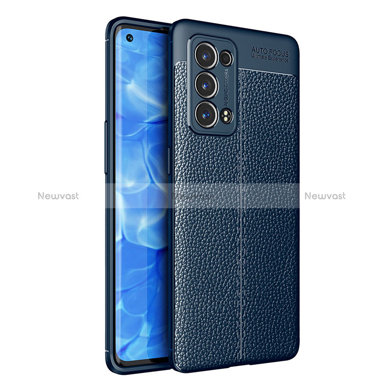 Soft Silicone Gel Leather Snap On Case Cover for Oppo Reno6 Pro 5G Blue