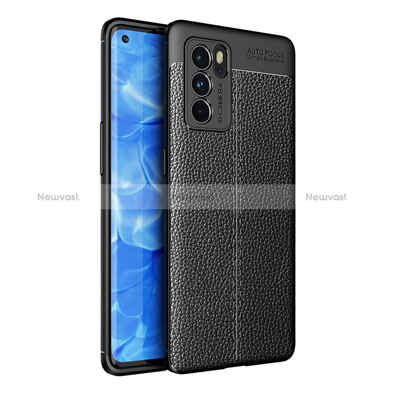 Soft Silicone Gel Leather Snap On Case Cover for Oppo Reno6 Pro 5G India Black