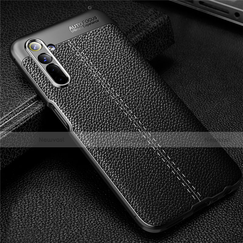 Soft Silicone Gel Leather Snap On Case Cover for Realme 6 Black