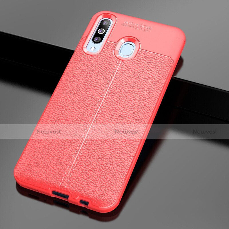 Soft Silicone Gel Leather Snap On Case Cover for Samsung Galaxy A60 Red