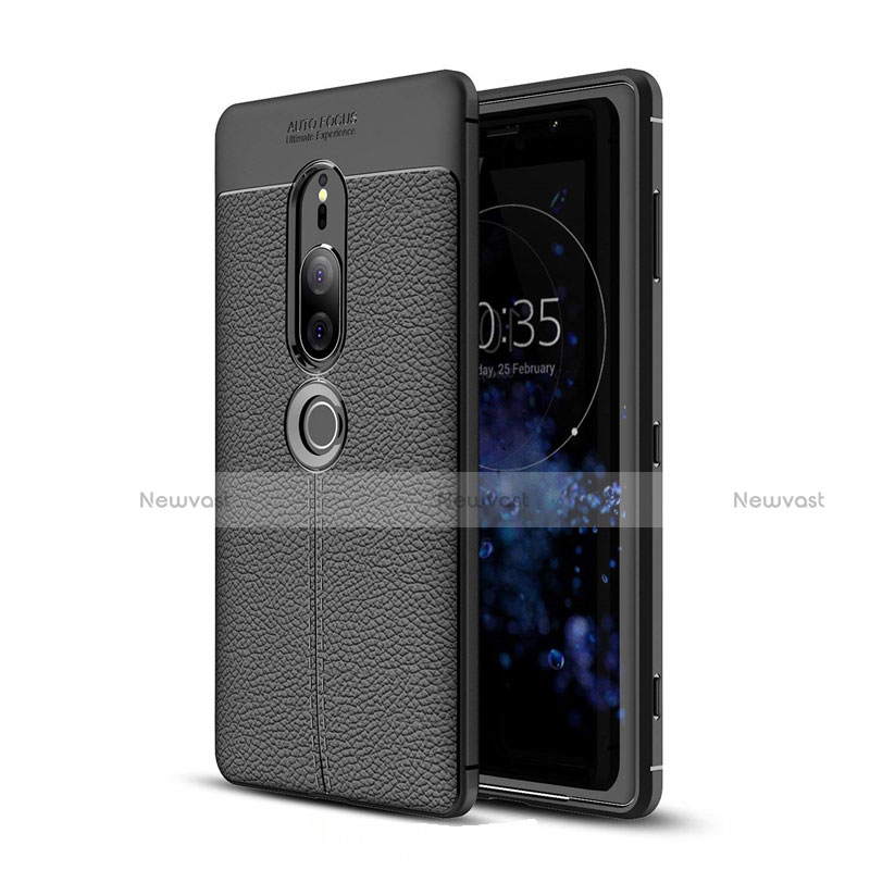 Soft Silicone Gel Leather Snap On Case Cover for Sony Xperia XZ2 Premium Black