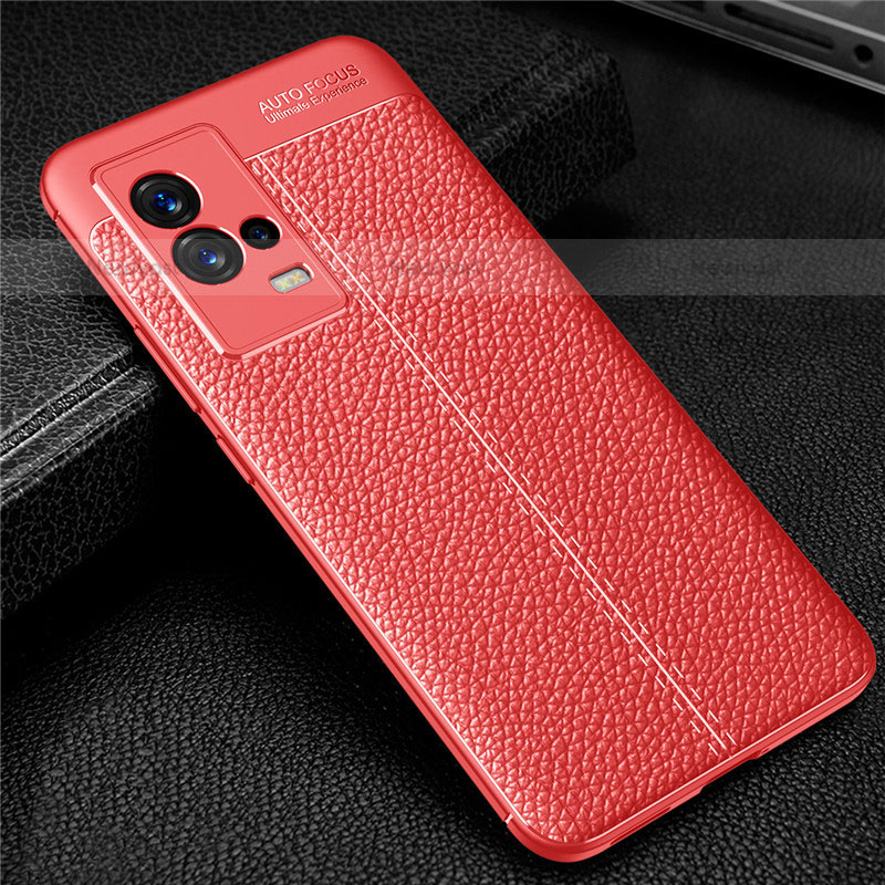 Soft Silicone Gel Leather Snap On Case Cover for Vivo iQOO 8 Pro 5G Red