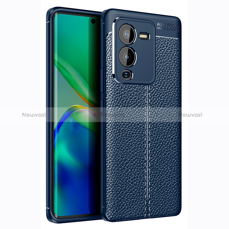 Soft Silicone Gel Leather Snap On Case Cover for Vivo V25 Pro 5G Blue