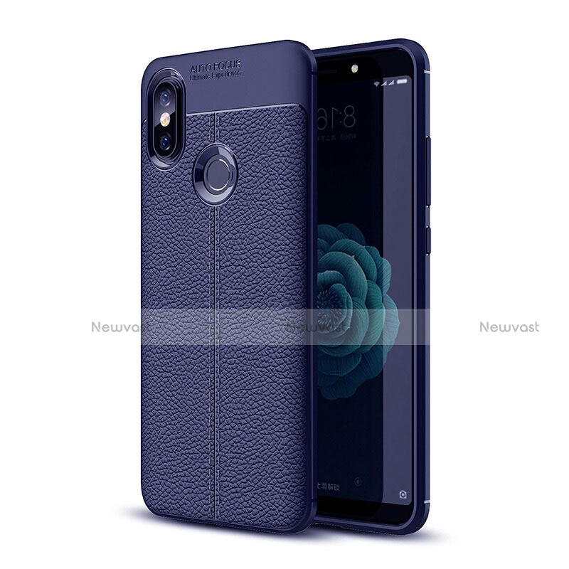 Soft Silicone Gel Leather Snap On Case Cover for Xiaomi Mi A2 Blue