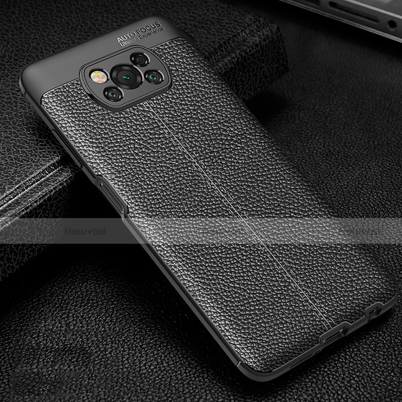 Soft Silicone Gel Leather Snap On Case Cover for Xiaomi Poco X3 NFC Black