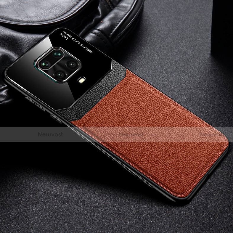 Soft Silicone Gel Leather Snap On Case Cover for Xiaomi Redmi Note 9S Brown