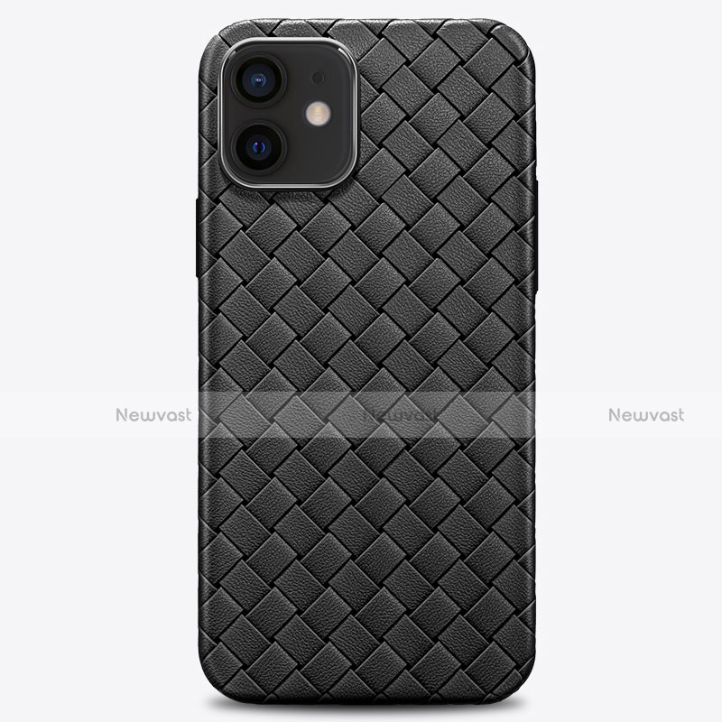 Soft Silicone Gel Leather Snap On Case Cover H01 for Apple iPhone 12 Black