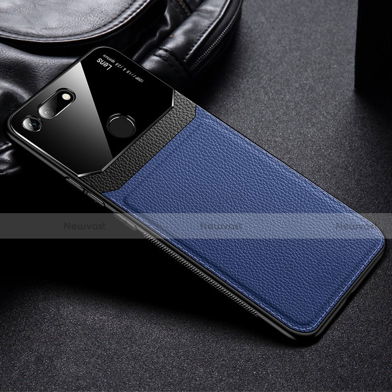 Soft Silicone Gel Leather Snap On Case Cover H01 for Huawei Honor V20 Blue