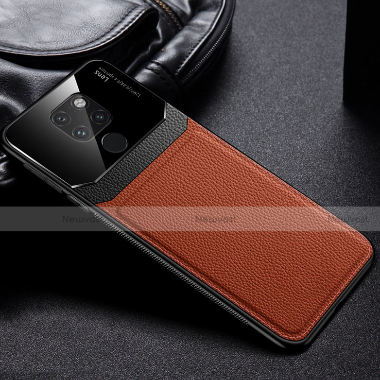 Soft Silicone Gel Leather Snap On Case Cover H01 for Huawei Mate 20 Brown