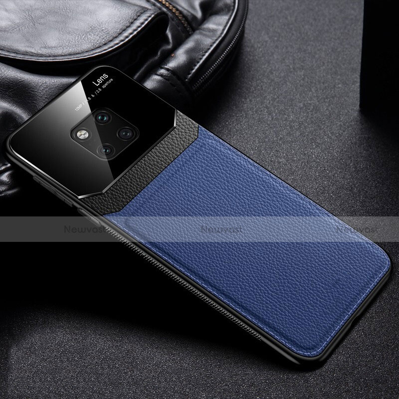 Soft Silicone Gel Leather Snap On Case Cover H01 for Huawei Mate 20 Pro Blue